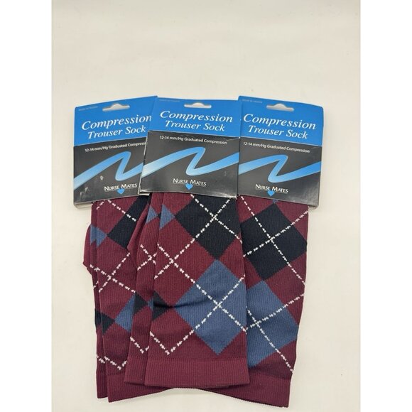 3 PAIRS Nurse Mates Compression Graduated socks for women 12-14 mmHg Argyle - Picture 1 of 5